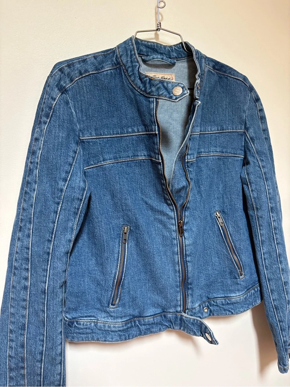 NWOT Free People We The Free Fast Lane Denim Moto Jacket Size Small
